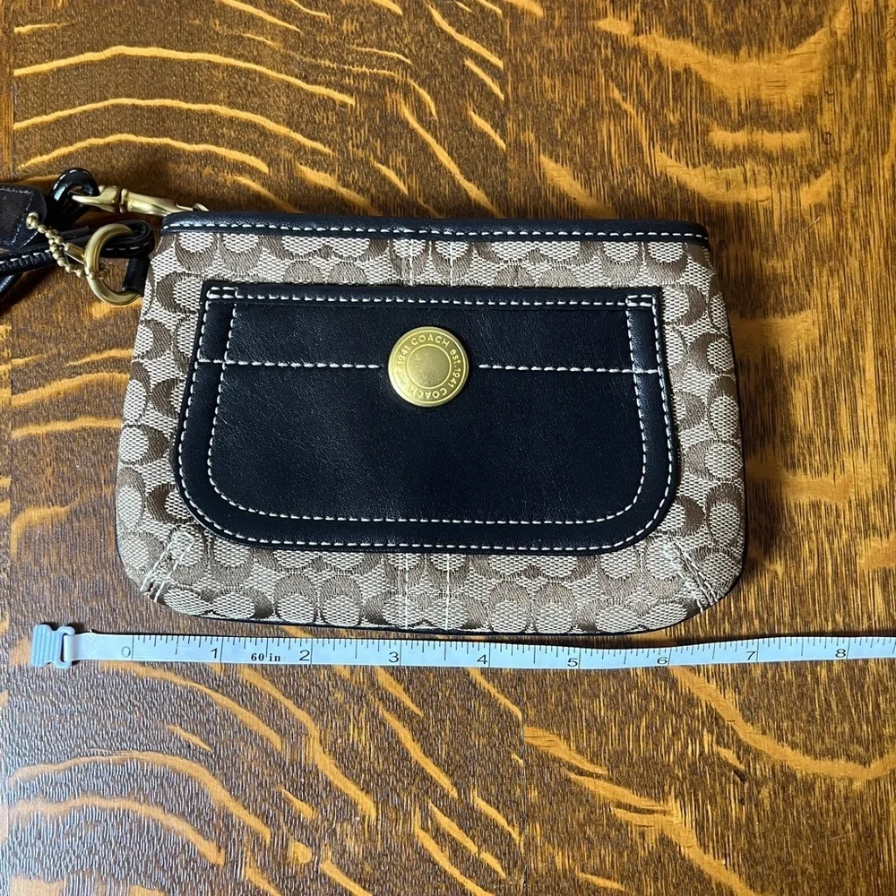 Coach Signature Brown Canvas and Black Leather  Wristlet
